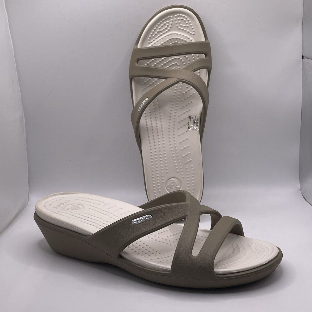 Crocs Patricia Wedge Women's Size 10 Cream Beige Preppy Beach Summer EUC